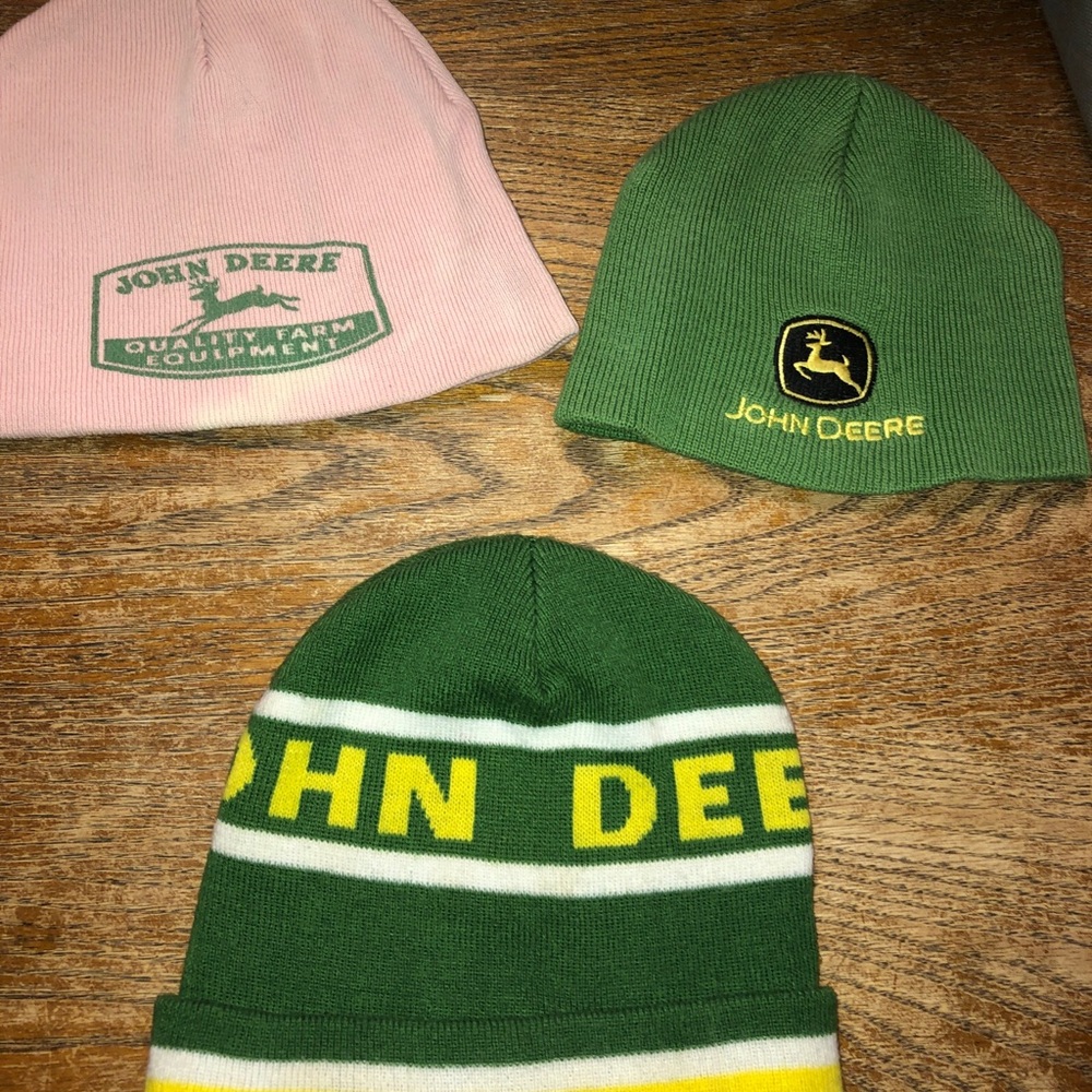 John Deere Green & Pink Logo Knit Beanie Trio